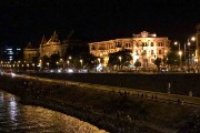 Danube lined with foot traffic, car traffic and beautiful buildings