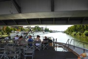 Sailing away from Regensburg, passing under a bridge