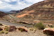 The line of cars arriving at Arches National Park as we are leaving