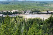 Old Faithful from overlooking hill