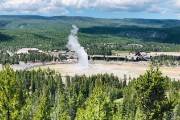 Old Faithful from overlooking hill