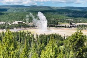 Old Faithful from overlooking hill