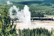 Old Faithful from overlooking hill