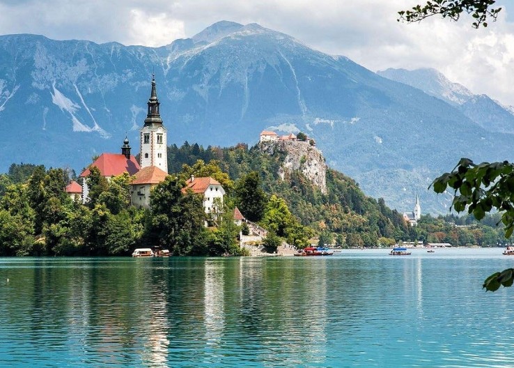 Lake Bled with its island church and hilltop castle